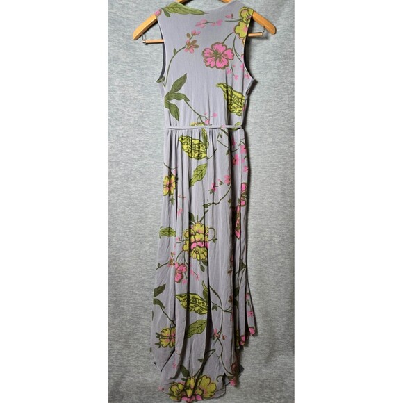 Sweat Pea Womens Hi-Low Floral Maxi Dress Sleeveless Faux Wrap Gray Size Medium - Picture 3 of 12
